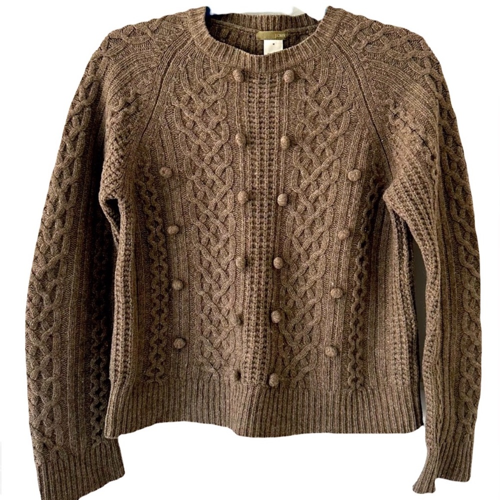 J. Crew Lambswool Bauble Cable Knit Crew Neck Pullover Sweater Taupe Siz…